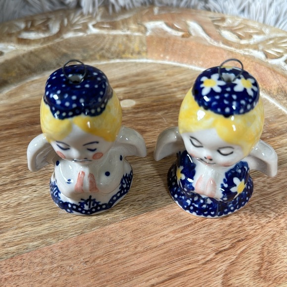 POLISH POTTERY CROSS AND PRAYING ANGELS ORNAMENT SET - Picture 11 of 13